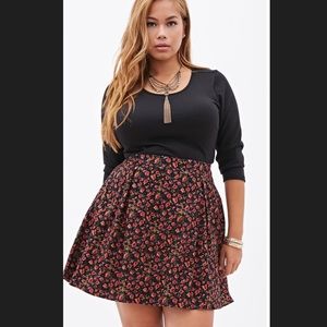 F21+ Rose Print Corduroy Skater Skirt 🌹